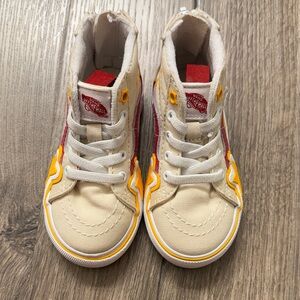 Vans Kids High-Top Sneakers in Beige with Yellow & Red Accents